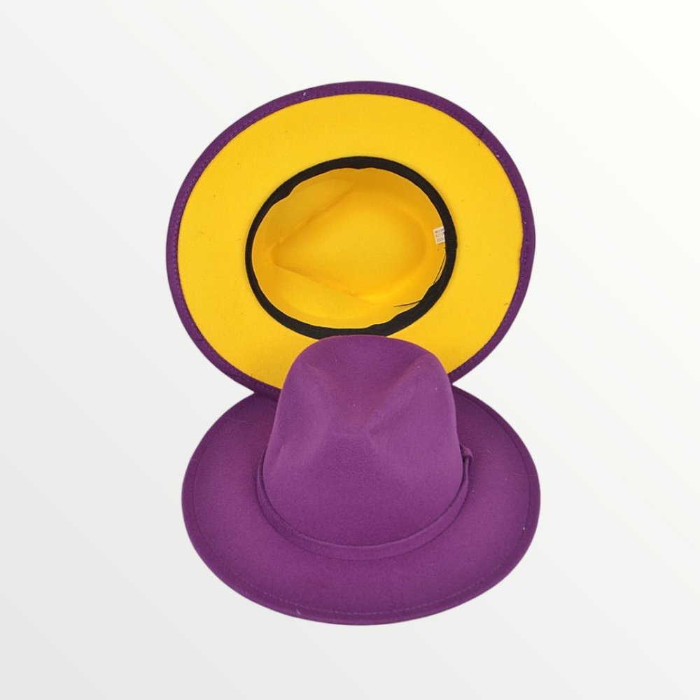 PURPLE/YELLOW FAUX WOOL TWO TONE HAT